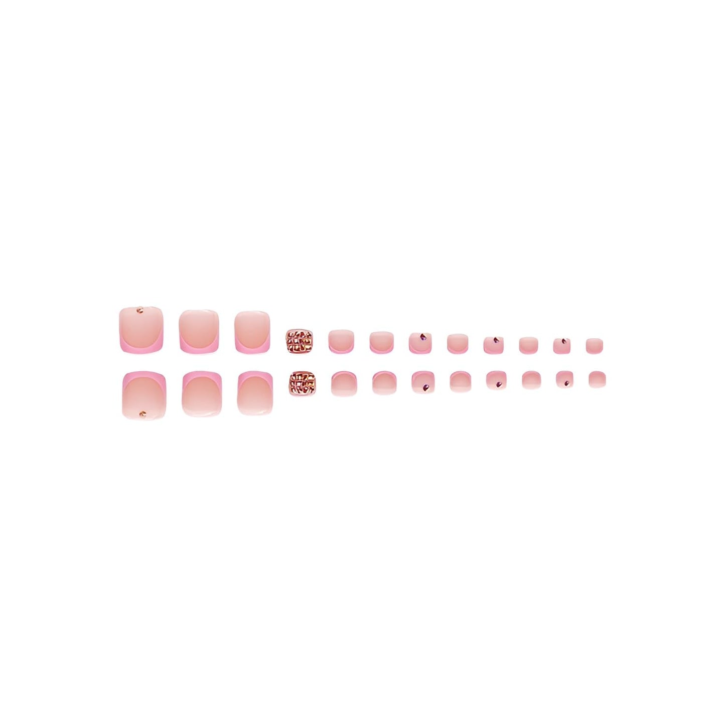 48Pcs Pink French Tip Press on Nails Short Square Fake Toe Nails Pink Nails Press Ons Rhinestones False Toenails Glossy Glue in Nail French Tip Stick on Toenail for Women Decorations Set