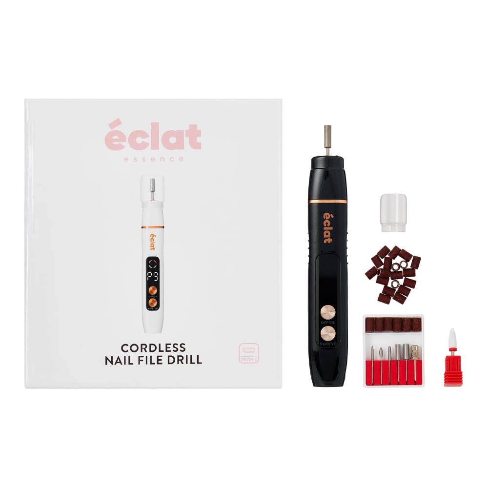 ÉCLAT Cordless Nail Drill, Professional Portable E-File for Gel & Acrylic Removal, Rechargeable Manicure Set with Charging Stand & LED Light, Quiet 13,000 RPM Electric File for Home, Travel, Black