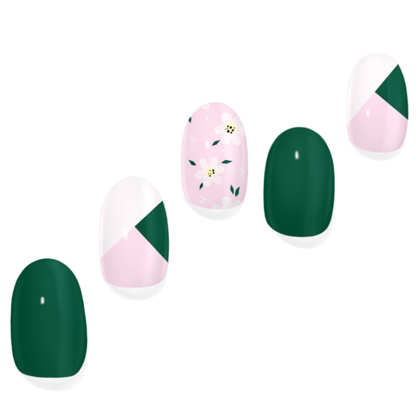 Adora Couture Semi Cured Gel Nail Strips with 30 Pieces, Salon Quality Wraps for Women, Beautiful Deep Green with Floral Accents UV Gel Stickers, UV Light Required, Petal Grove