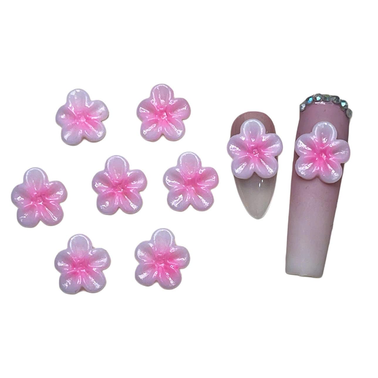 Set 8Pcs Gel White Pink 3D Flowers Nails Charms Handmade by Gel, Design For Medium & Long Nail 3D Flower For Nail Art Floral Salon Decor For Women Girls (White Pink Apricot-Large 10PCs)