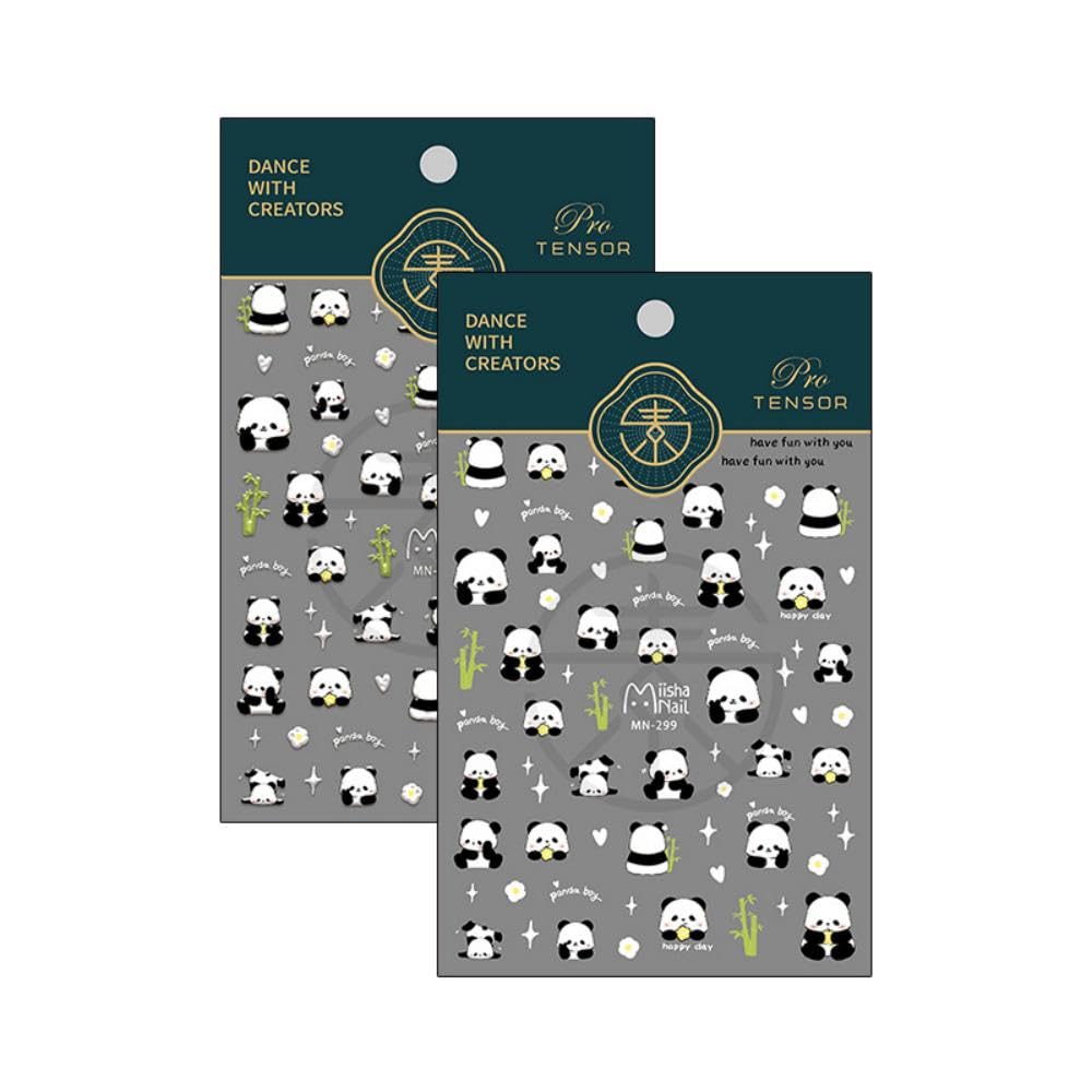 Panda Nail Stickers Cartoon Bamboo Nail Decals 5D Embossed Cute Animal Prints Nails Designs 3D Self-Adhesive Spring Nail Art Stickers Summer Nails Decoration Accessories for Women Manicure 1 Sheet