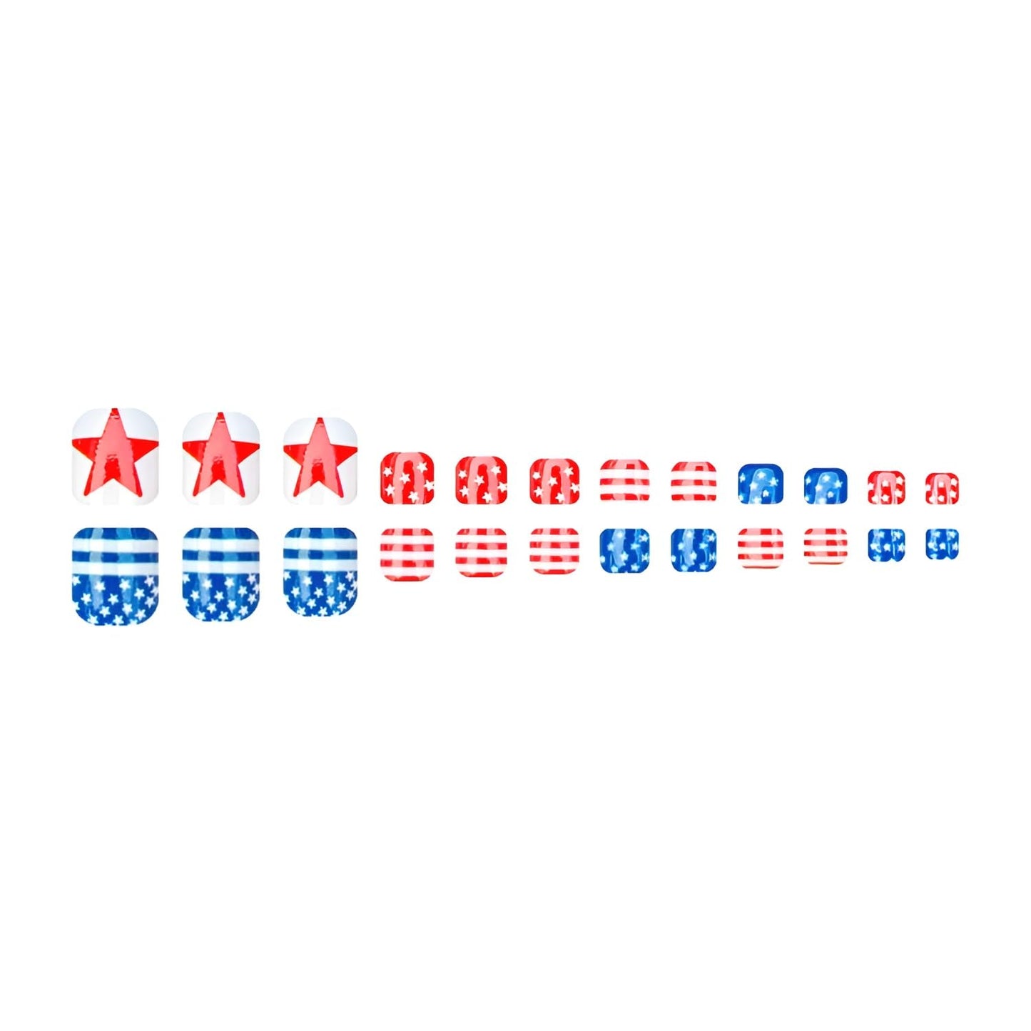 Independence Day Press on Toenails Short Square Fake Toe Nails Blue Red Toenail Press Ons with Star Design 4th of July False Toenails Glossy Glue on Toe Nail Acrylic Stick on Toenail for Women 24Pcs