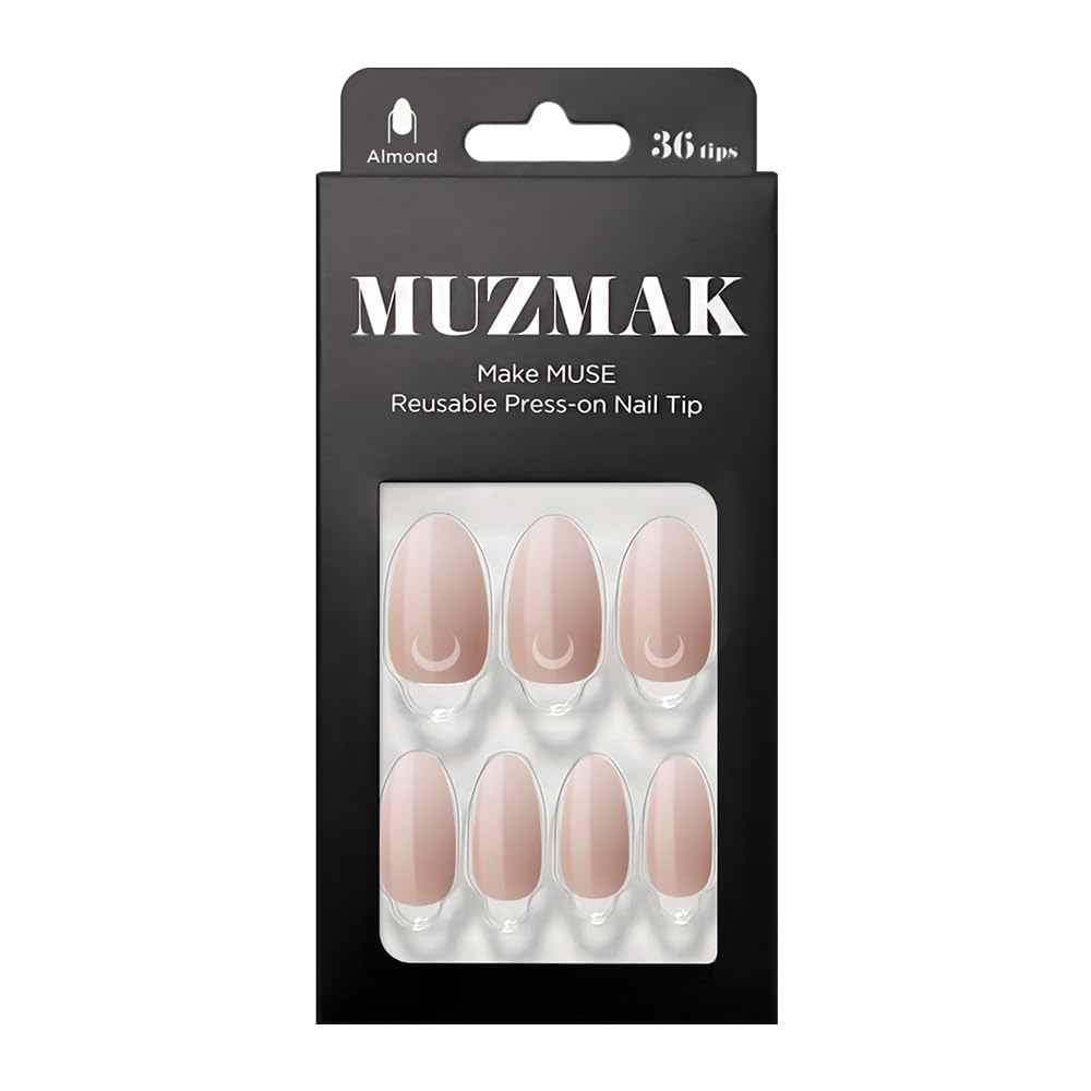 MUZMAK Reusable Press on Nails Long Medium Short Coffin Almond 36Pcs Red Fake Nails Kit Full Cover Pink French Black Feminine Design (Amber (Almond))