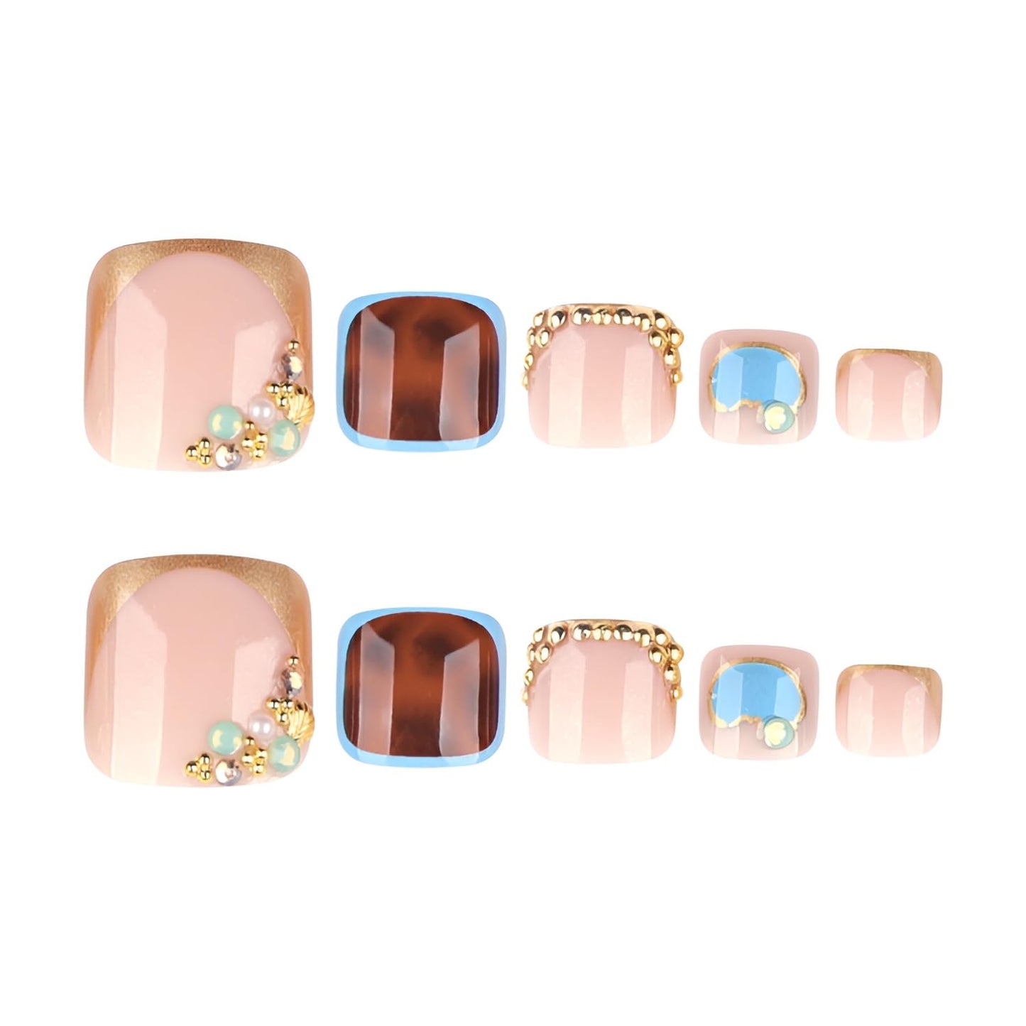 French Tip Press on Toenails Short Square Fake Toe Nails Leopard Print Toenail Press ons Rhinestones Glue on Toe Nail Glossy Glue on Toe Nail Acrylic Stick on Toenail for Women Set 24Pcs