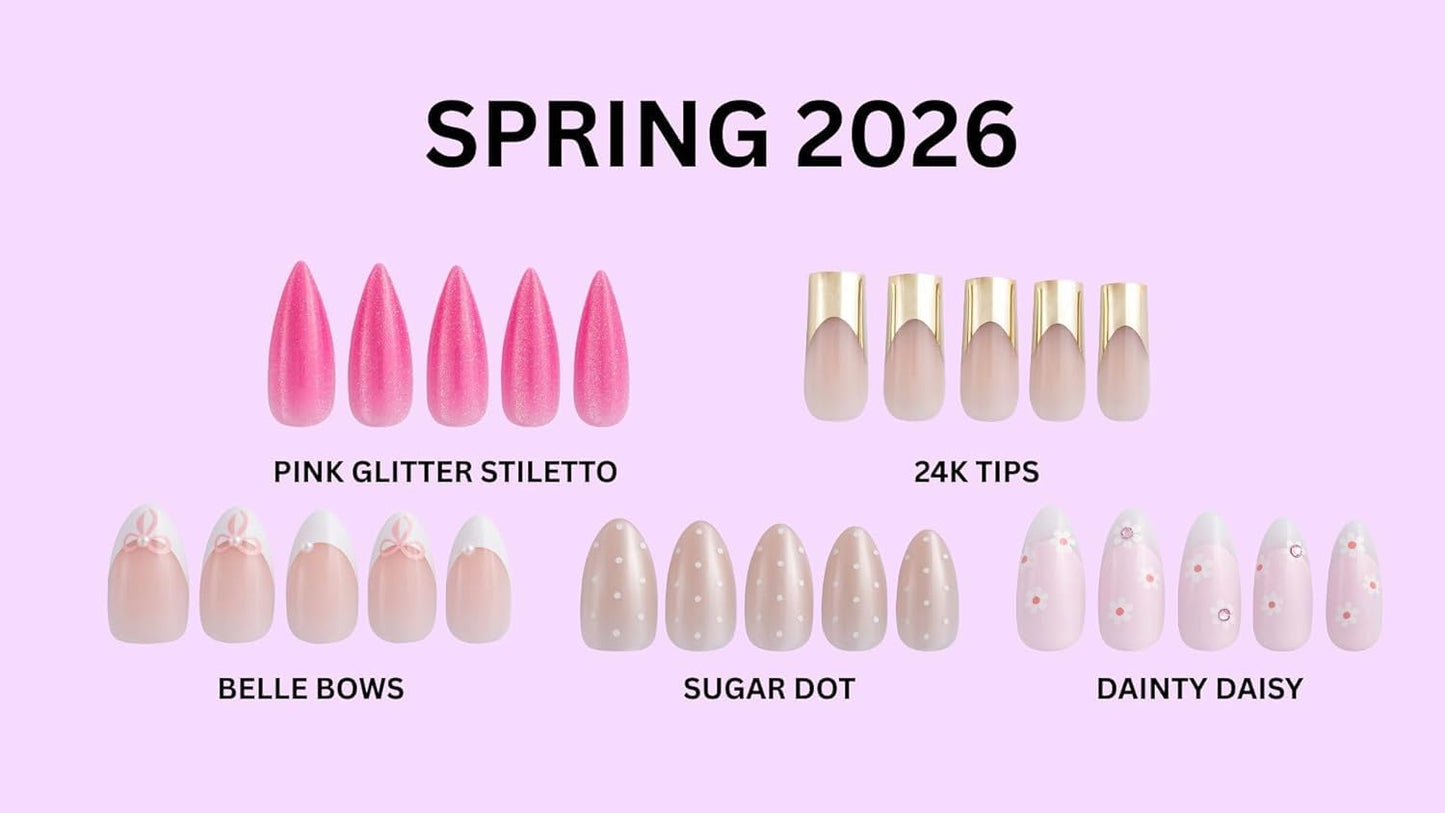 PaintLab Press On Nails - Belle Bows 3D Pearl French Tip Short Almond Fake Nails, 30 Nails in 15 Sizes with Glue, Reusable Salon Quality Press On Nails