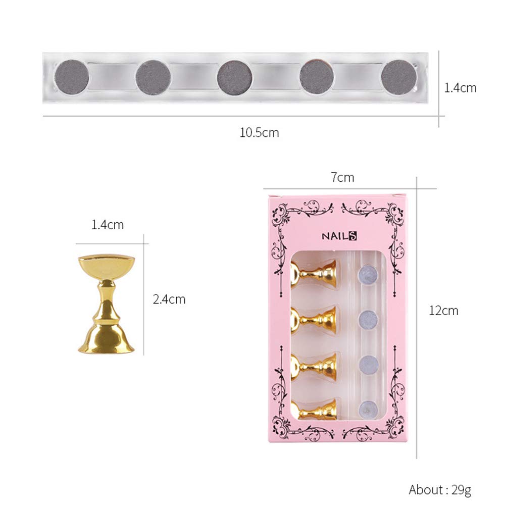Etercycle Acrylic Nail Display Stand DIY Nail Crystal Holder Magnetic Practice Stands with Reusable Adhesive Putty Clay for False Nail Tip Manicure Tool (2 Gold)