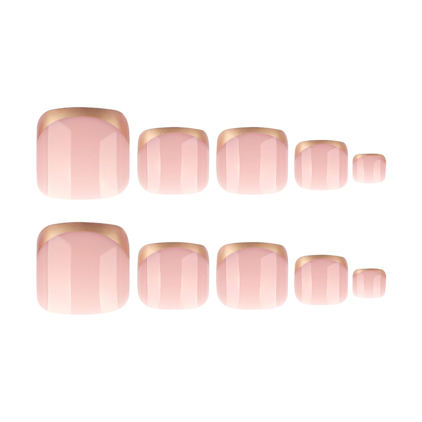 French Tip Press on Toenails Short Square Fake Toe Nails Nude Toenail Press ons Gold French Tip Glue on Toe Nail Glossy Full Cover False Toenails Acrylic Stick on Toenail for Women Set 24Pcs
