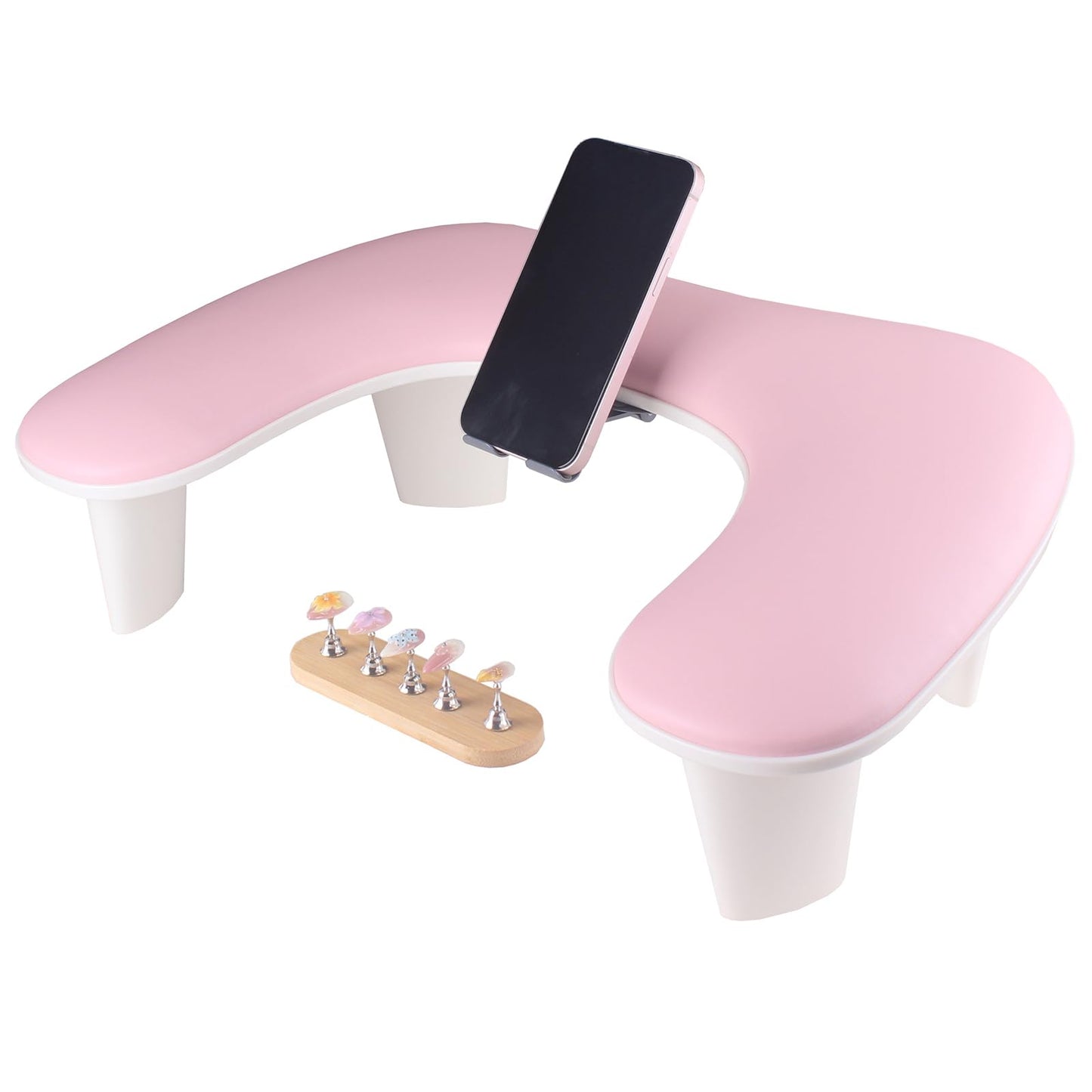 Big Arm Rest for Nails Tech with Rotating Phone Holder, U - Shaped Manicure Hand Rest Stand (Pink)