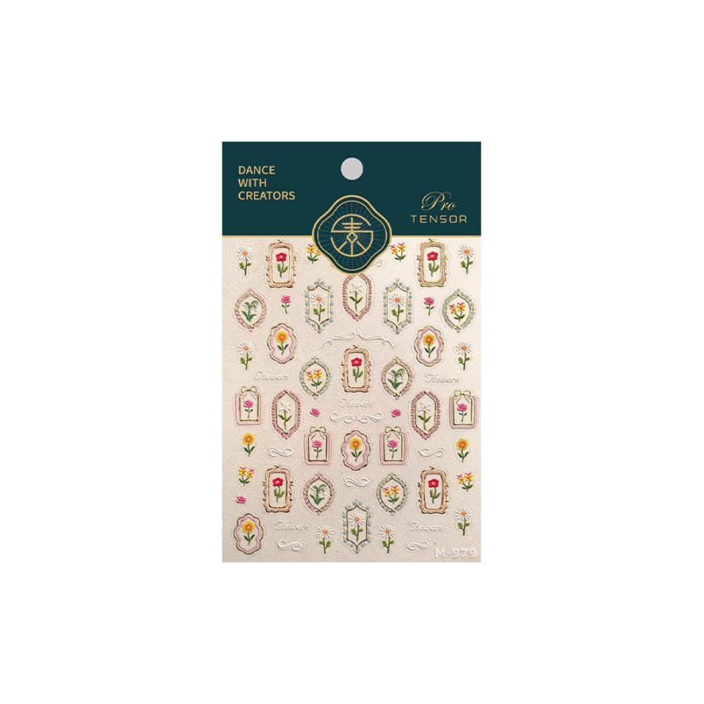 5D Embossed Flower Nail Stickers Irregular Geometric Frames Nail Designs Gold Hollow Designs Nail Decals Dasiy Rose 3D Self-Adhesive Summer Nails Art Decoration for Women DIY 1 Sheet
