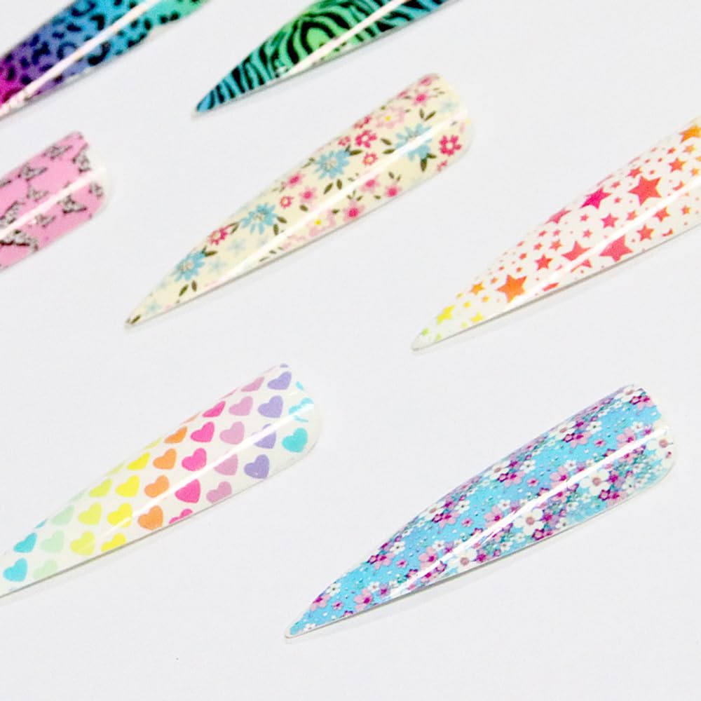 Candy Rainbow Nail Foils Transfer Nail Art Flower Nail Stickers Spring Summer Foil Nail Art Supplies 10 Rolls Leopard Print Star Heart Nails Foil Transfer Stickers Starry Sky Paper Manicure for Women