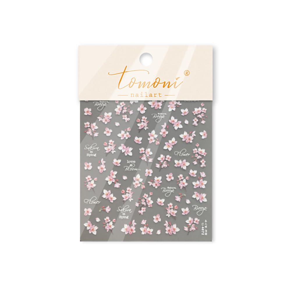 5D Embossed Flower Nail Stickers for Nail Art Designs 1PCS Cherry Blossoms Nail Decals Spring Summer Manicure Sliders Self-Adhesive Floral Supplies Pink Flower Nail Art Stickers for Nail Decoration