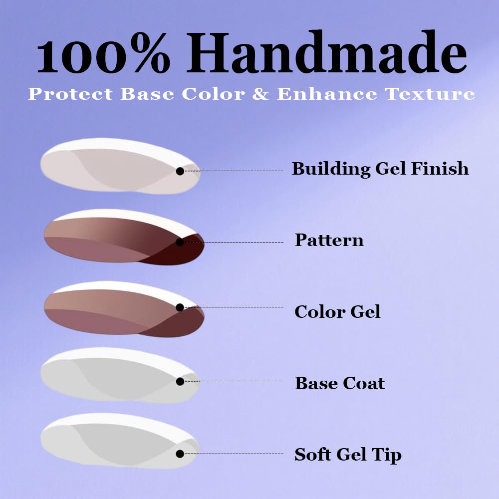 100% Handmade Press on Nails Medium Almond Handmade Nails with Rose Pink Flower Charm Design Glossy Ombre White Fake Nails Zebra-stripe Nail Press ons Reusable Spring Summer Nails for Women M 10Pcs