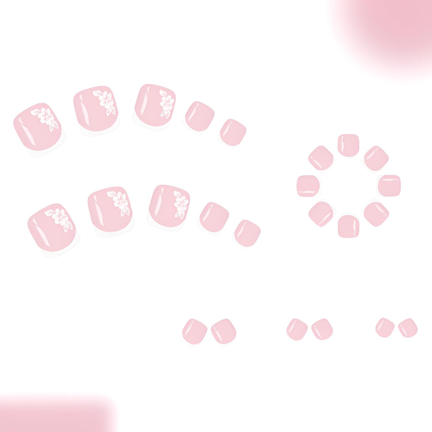 French Tip Press on Toenails Short Square Fake Toe Nails Flower Toenails Press Ons Glossy Full Cover False Toenail White French Tip Glue On Toe Nails Acrylic Stick on Toenail for Women Set 24Pcs