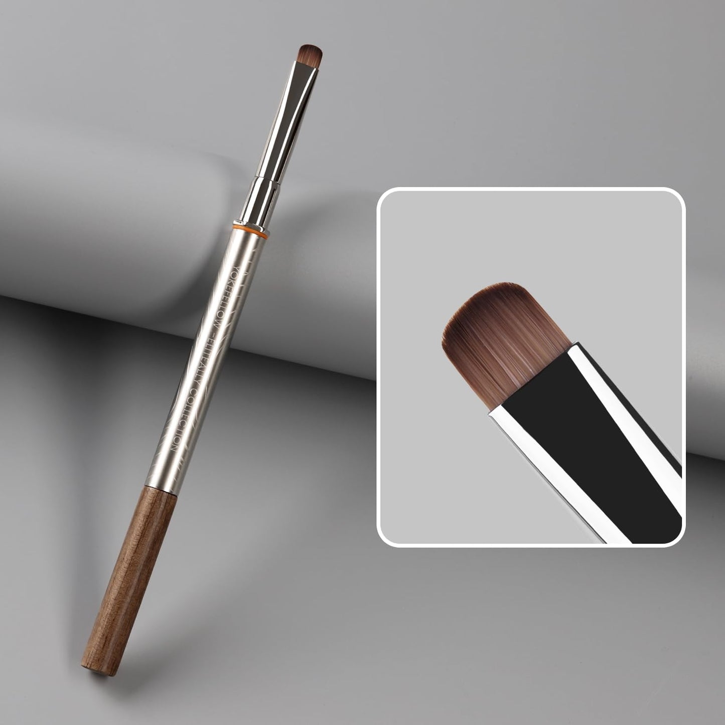 YOKEFELLOW EliteAlly Nail Art Brushes,2-in-1 French Tip Brush and Clean up Brush for Gel Nail Polish, Base Gel Short Round Brush Professional Nail Tool(EA01 ROUND-S)