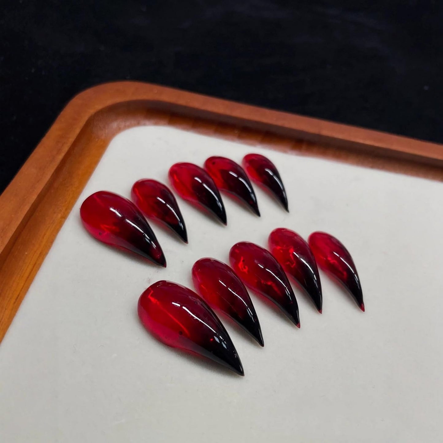Handmade Press on Nails Black Red Gradient Gothic Eagle Claw Fake Nails Long Stiletto Muti-Layer Gel Acrylic Nail Cat Dragon Eagle Claw False Nail Designs Full Cover Stick on Nails for Women (S)