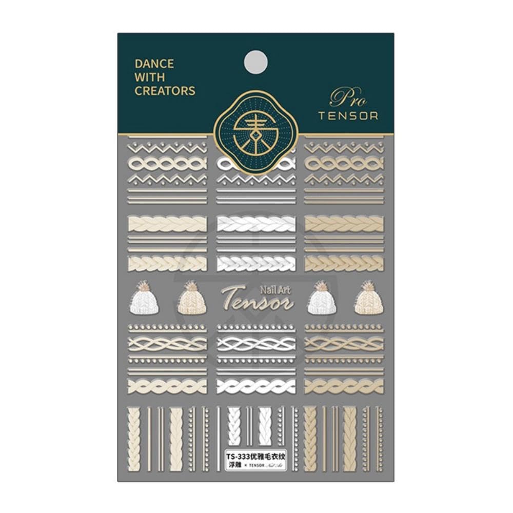 Winter Sweater Nail Art Stickers 5D Embossed Hat Nail Decals Elegant Sweater Pattern Self-Adhesive Nail Stickers Nail Art Supplies French Stripe Line Nail Decals for Acrylic Nails Manicure 1Sheet