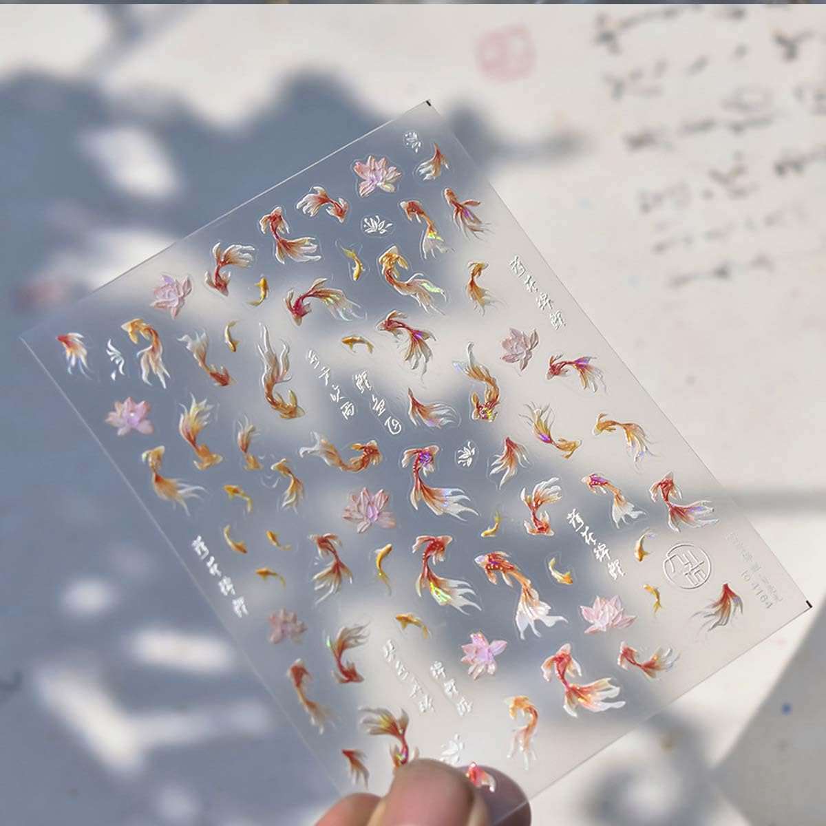 Koi Fish Nail Stickers for Nail Art Goldfish Lotus Nail Decals with Shell Light Effect 5D Embossed Stickers for Nails Designs Self Adhesive Nail Art Supplies & Decorations for Women Girls 1 Sheet