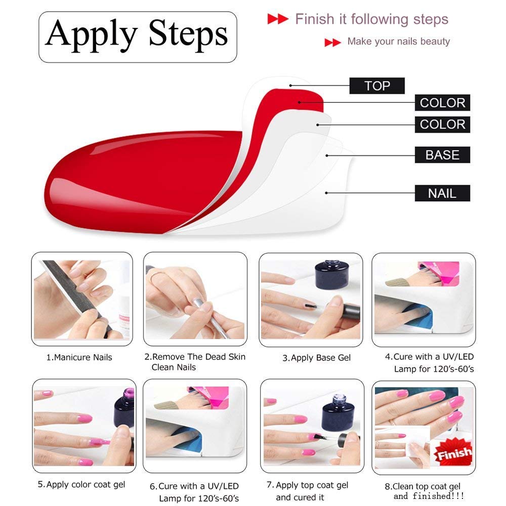 Vishine 12 Pcs Gel Nail Polish Kit, Orange Yellow Red Purple Gel Nail Polish Set Colors Collection Soak off LED Nail Lamp Base Top Coat & Matte Top Coat Gel Nail Kit 8ml