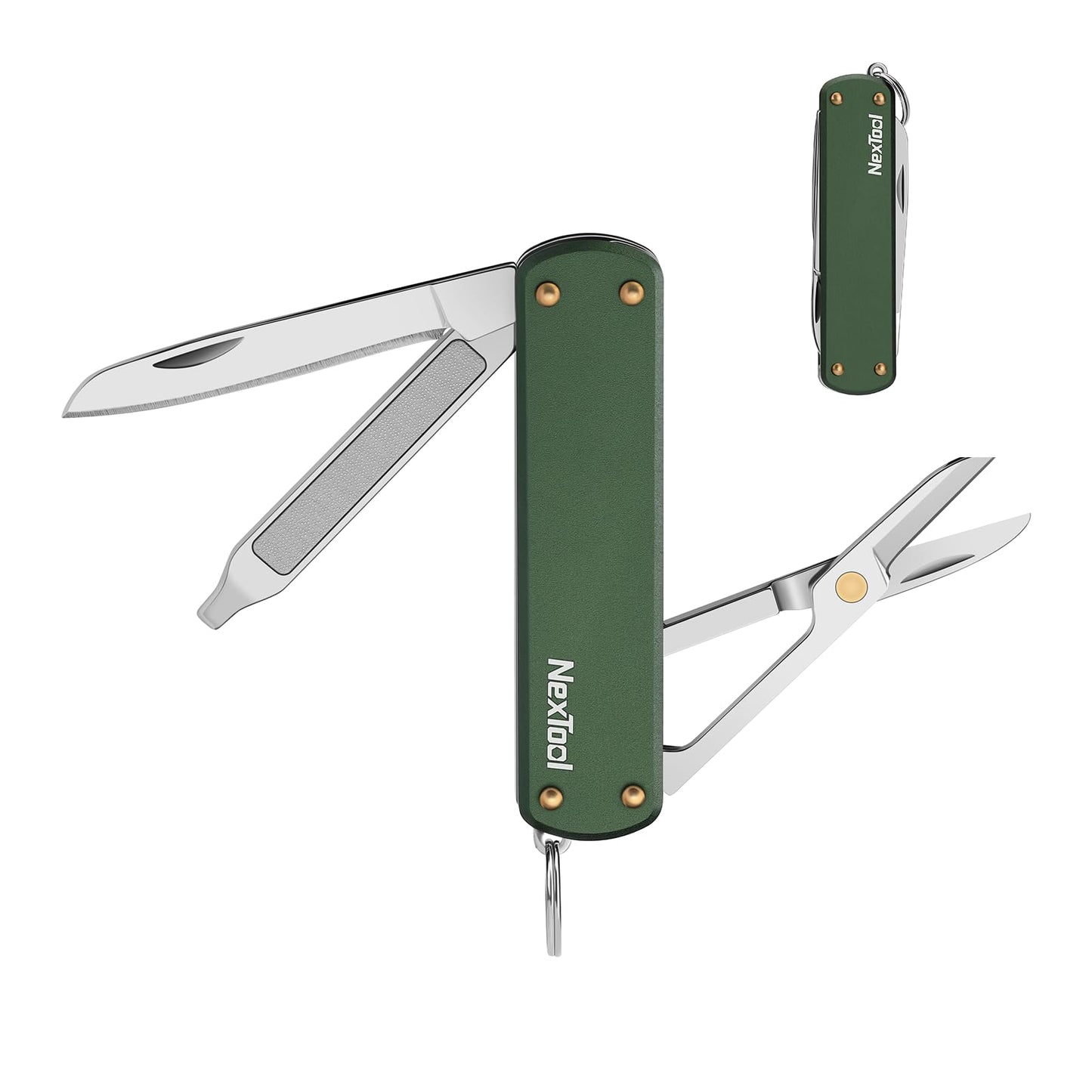 NexTool Keychain Knife, 5 in 1 Mini Multitool Key Chians, Small Pocket Knife with Key Ring, Scissors, Screwdrivers and Nail File, Cool Gadget Gifts for Men Women Dad Boyfriend Everyday Carry(Green)