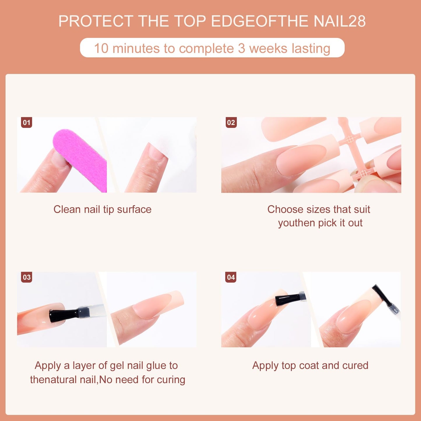 Jellyqueen French Gel Press on Fake Nail Tips, 150Pcs Long Square Nail Tips, Brown Soft Gel Tips No Need to File 3 in 1 Tips for Nail Art DIY 15 Sizes (A18-02-08)