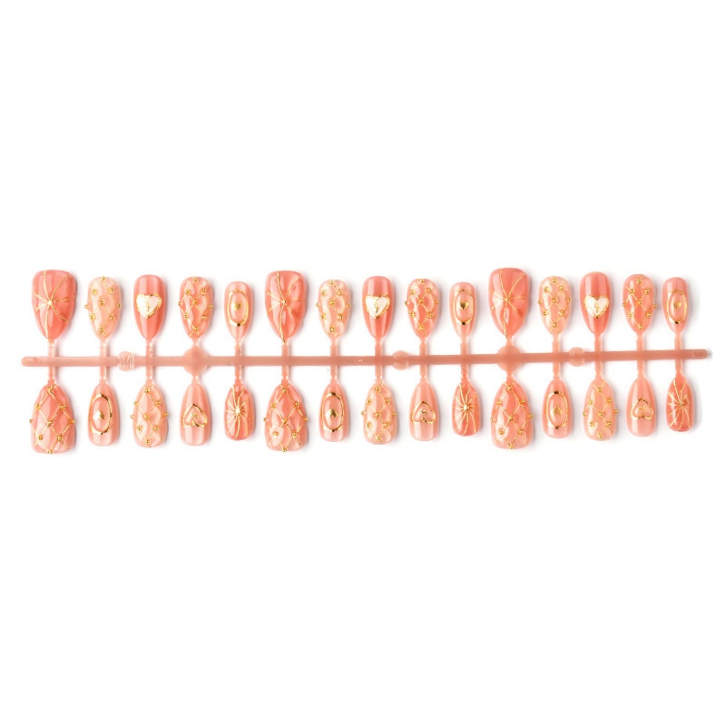 octoswave Press on Nails Medium Almond Fake Nails 3D Artificial Nail Glossy Gold Charm Stick on Nail for Women 30pcs