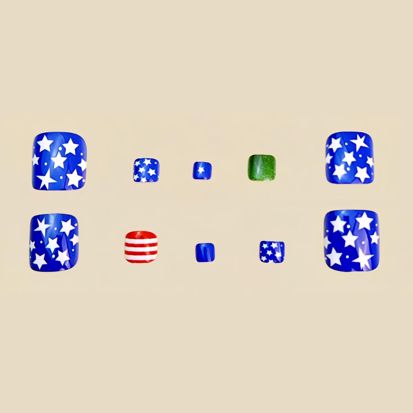 24Pcs 4th of July Press on Toenails Short Square Fake Toe Nails Independence Day Glossy Acrylic Toenails Red White Blue Toe Nails False Toenail Press Ons Patriotic Star Stick on Toenail for Women