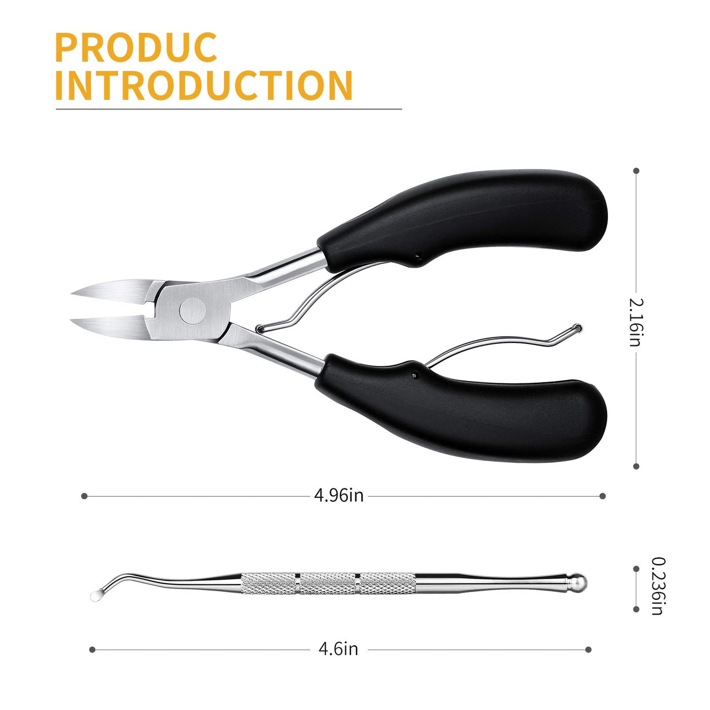 Aogeili Ingrown Toenail Clippers Kit, Professional Thick & Ingrown Toe Nail Clippers for Seniors Men & Women, Stainless Steel Super Sharp Curved Blade Pedicure Nipper with Ingrown Lifter Tool (Black)