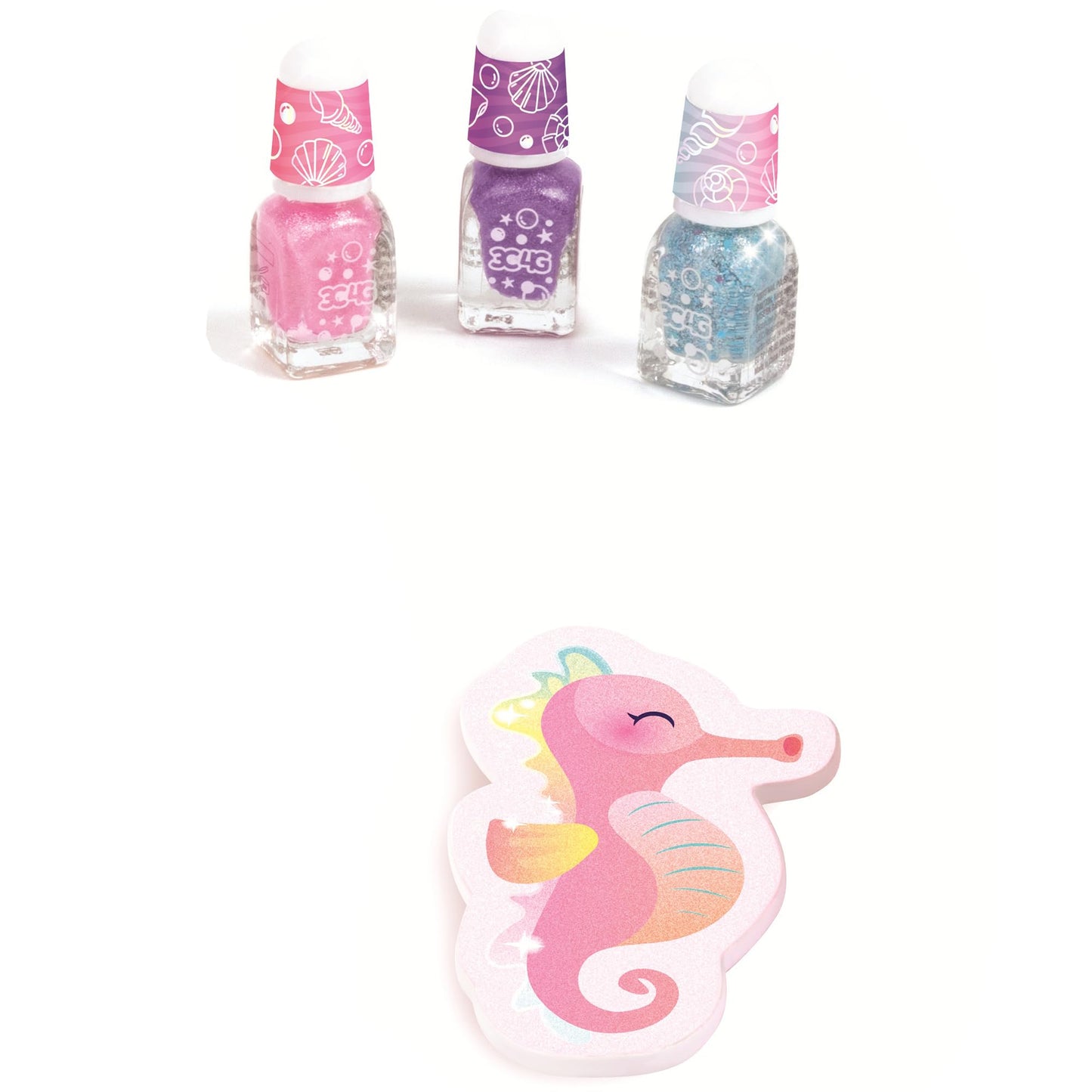 3C4G: Pearl Perfect Light-Up Nail Dryer - 6pc, Pink Shell Shaped Manicure Kit, Built-in Fan, 3 Nail Polishes, Seahorse Filer, Tweens-Girls-Kids 8+
