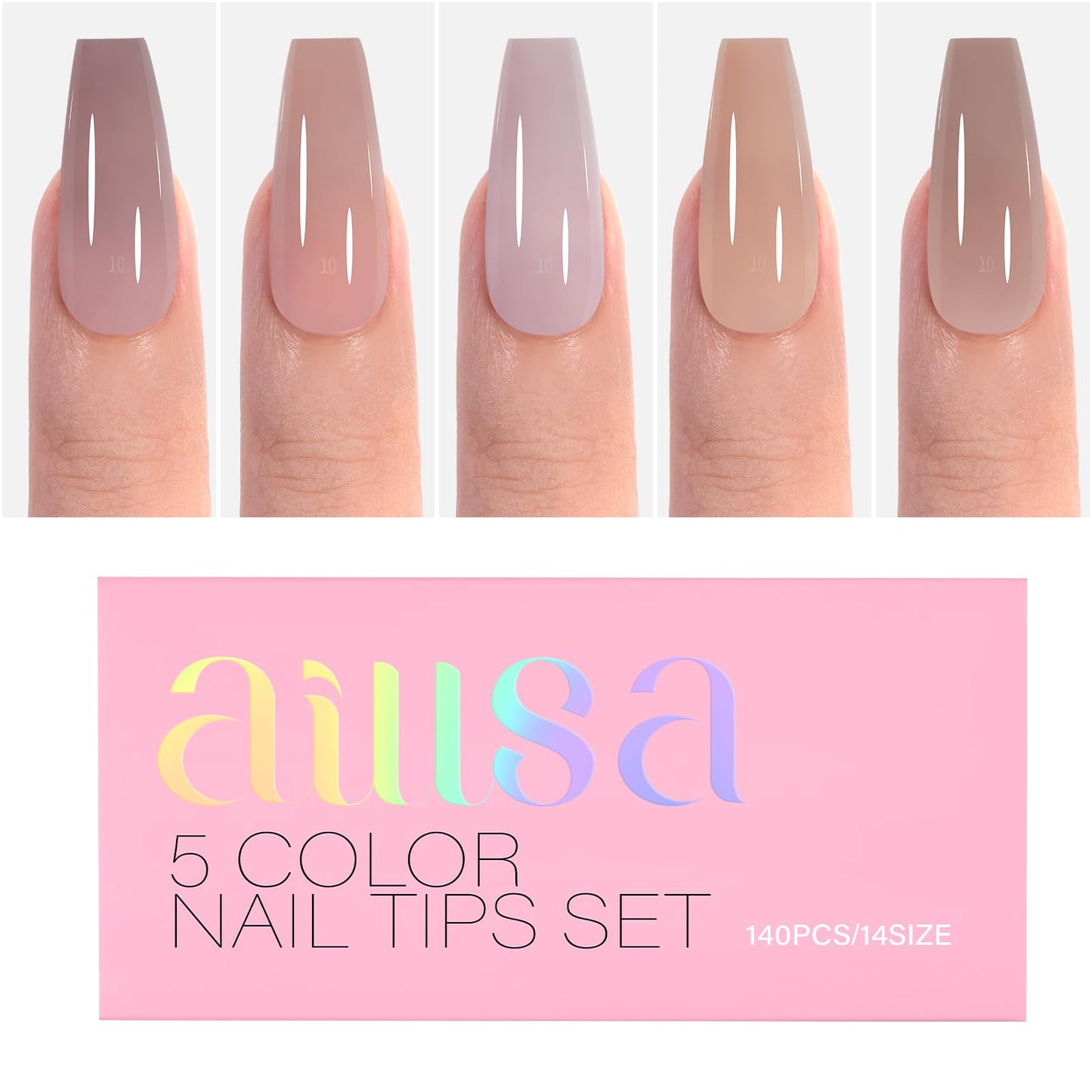 AILLSA RealFit Nude Tone Mixed Color Press On Nails 4 in 1 Pre-Shaped Nail Tips Medium Coffin Full Cover Fake Nails Extension Natural Gel Tips Easy to Apply For Nail Art DIY 140 PCS