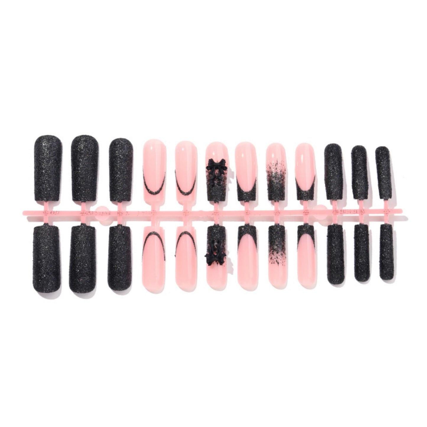 Octoswave Square Press on Nails Medium Fake Nails Black French Artificial Nail Glitter and Bow Stick on Nail for Women 24pcs
