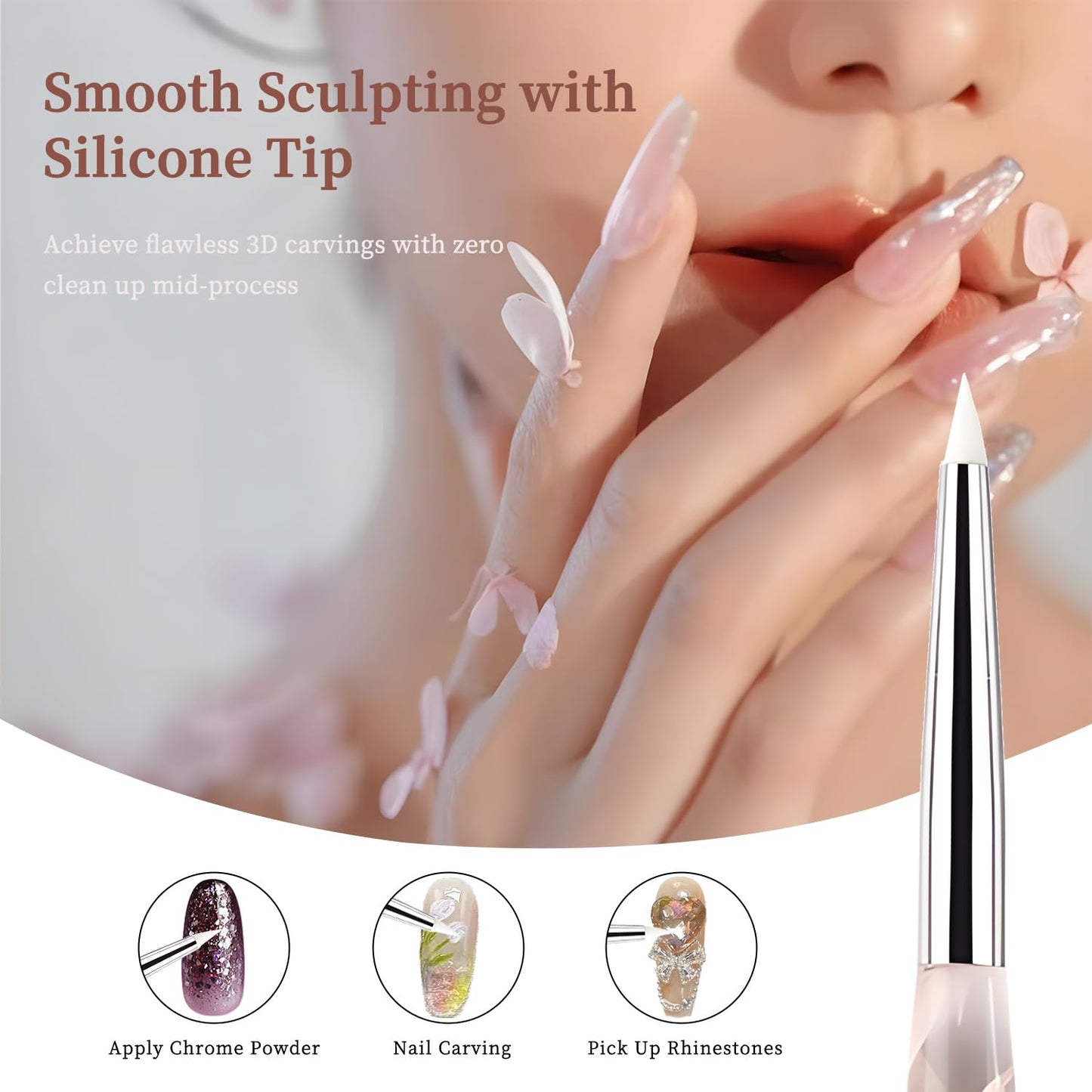 Double Nail Art Sculpture Pen: Silicone & Metal Dual Tipped Nail Brushes Silicone Nail Art Tools for Design Nail Foil Carving Drawing Shaping Effect Nail Art Pens for Home and DIY (Purple Sandalwood)