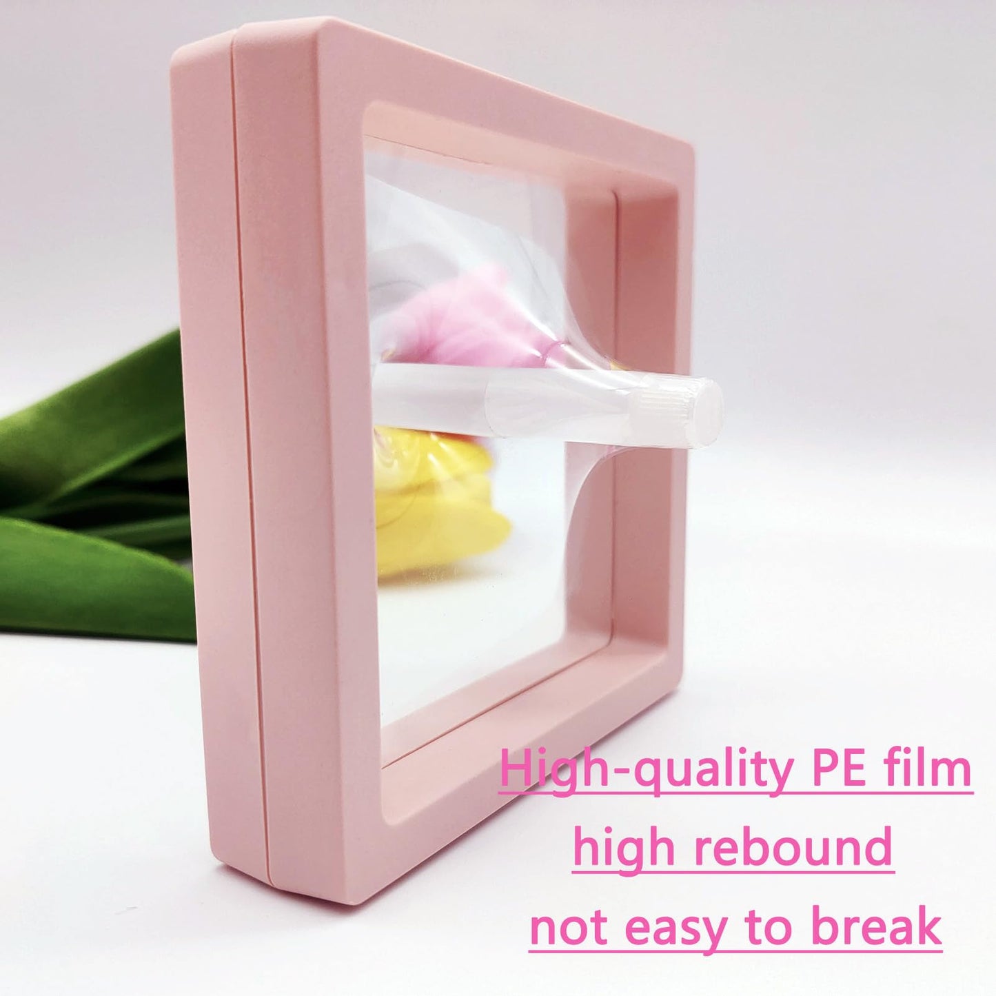 GUXACU Press On Nail Packaging Boxes - 3D Floating Storage and Display Box With 60pcs Double Sided Adhesive Tape for Nail Tech (Pink, 3.5 Inch)