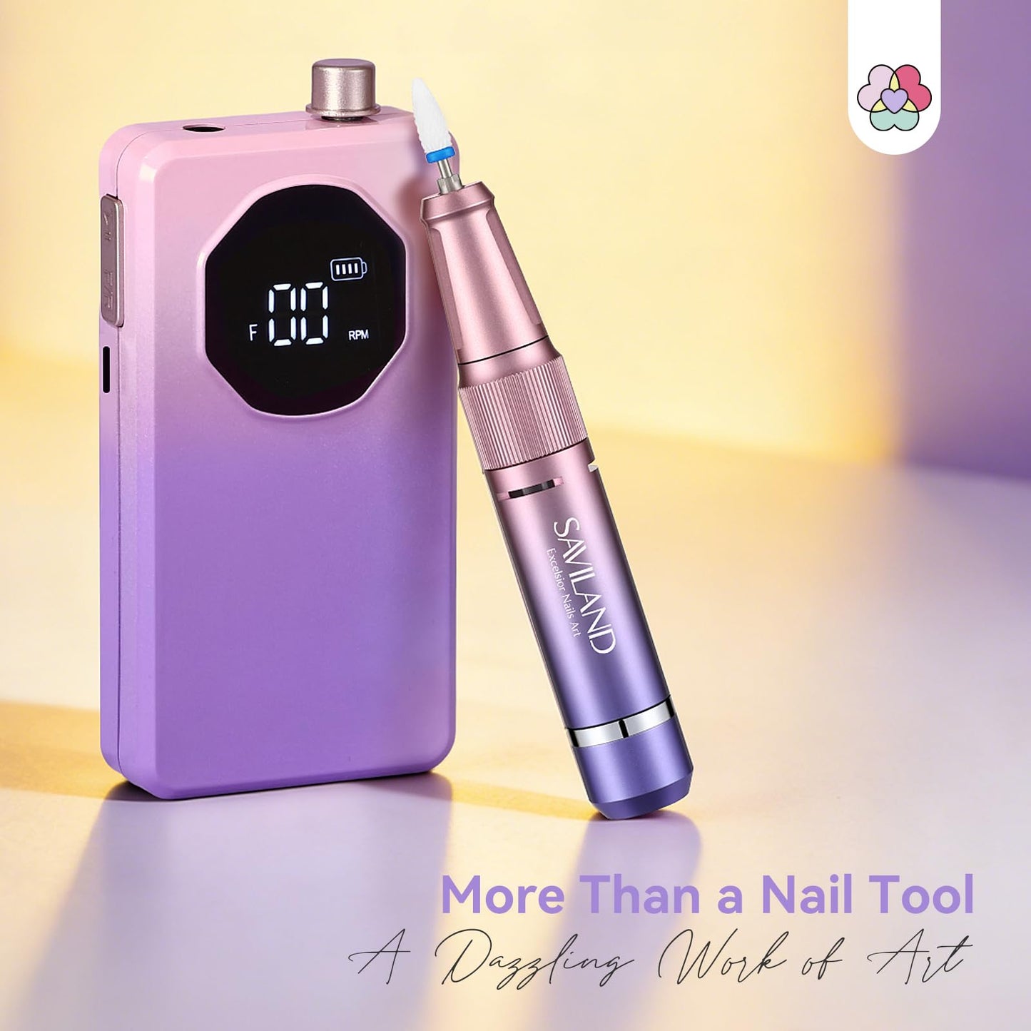 SAVILAND 2026 Nail Drill Professional: 40000RPM Electric Nail Drill 30S Fast Removal for Acrylic Nails Low Noise Electric Nail File Long-Lasting Manicure Pedicure Mobile Tech & Salon (Gradient Purple)