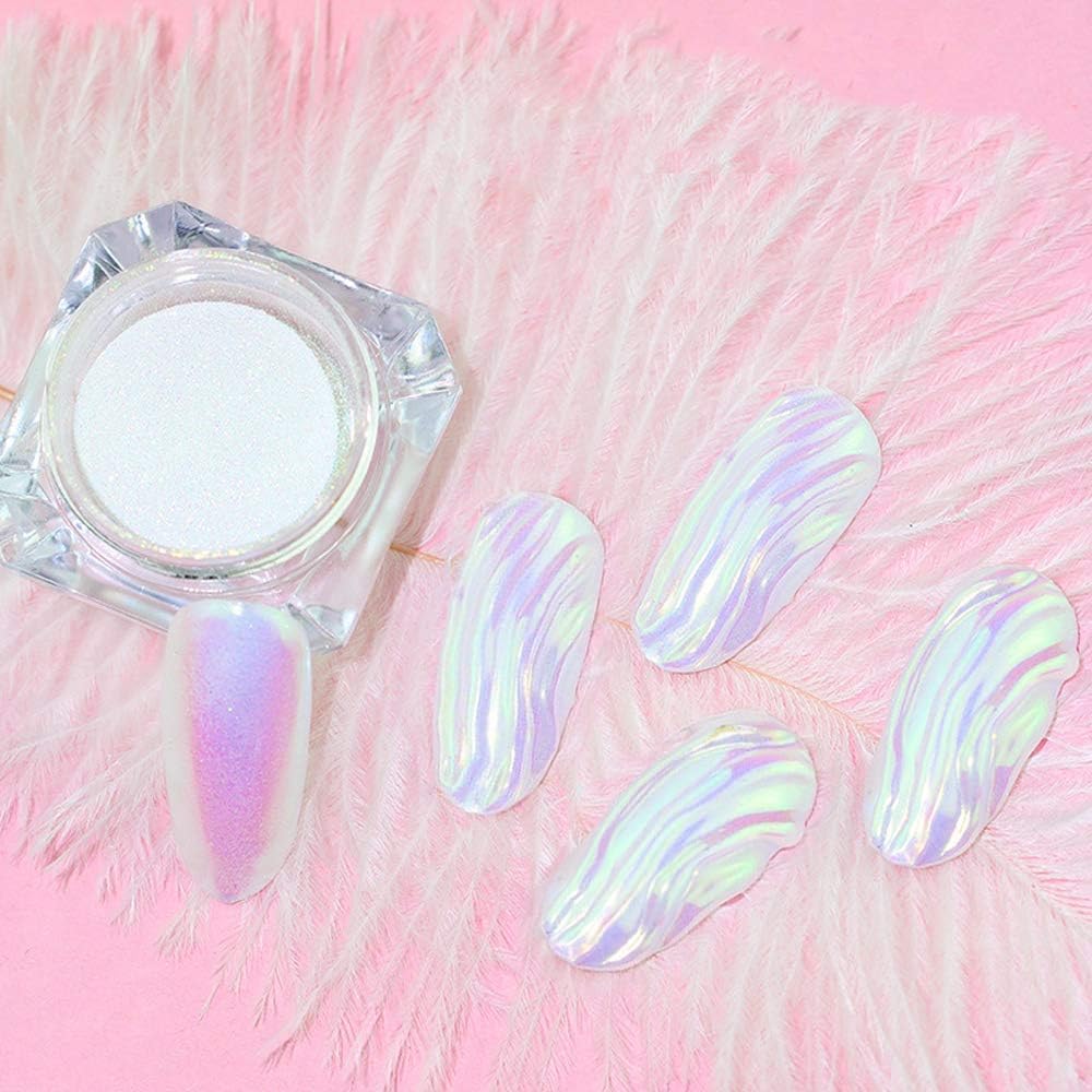 Holographic Nail Powder - White Pearl Chrome Dust, Fairy Dust Glitter, Pearl Pigment