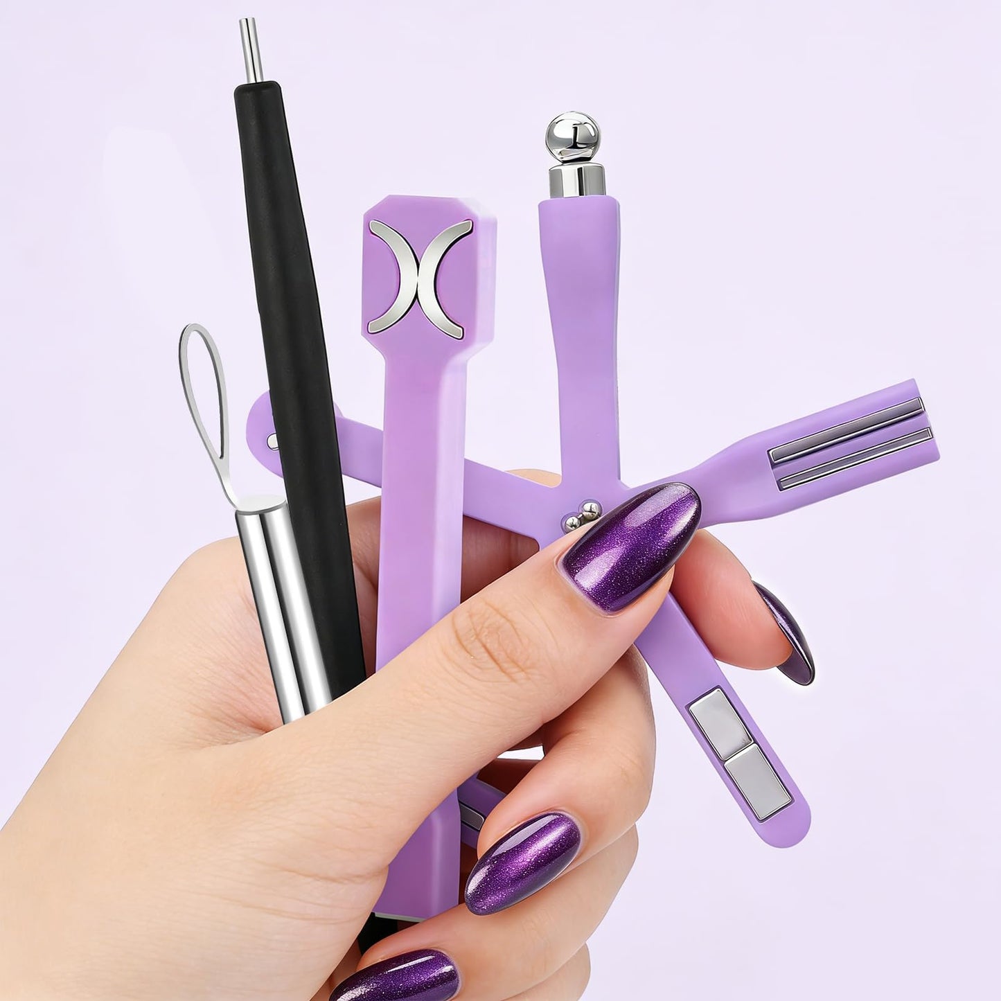 EBANKU Cat Eye Gel Polish Nail Magnet, 8-in-1 Cat Eye Magnet Tool for Gel Nails Strong Magnetic Nail Art Wand with Steel Ball, Black Hole& French Tip&3 in 1 Cateye Multi-Effect Magnets DIY Salon