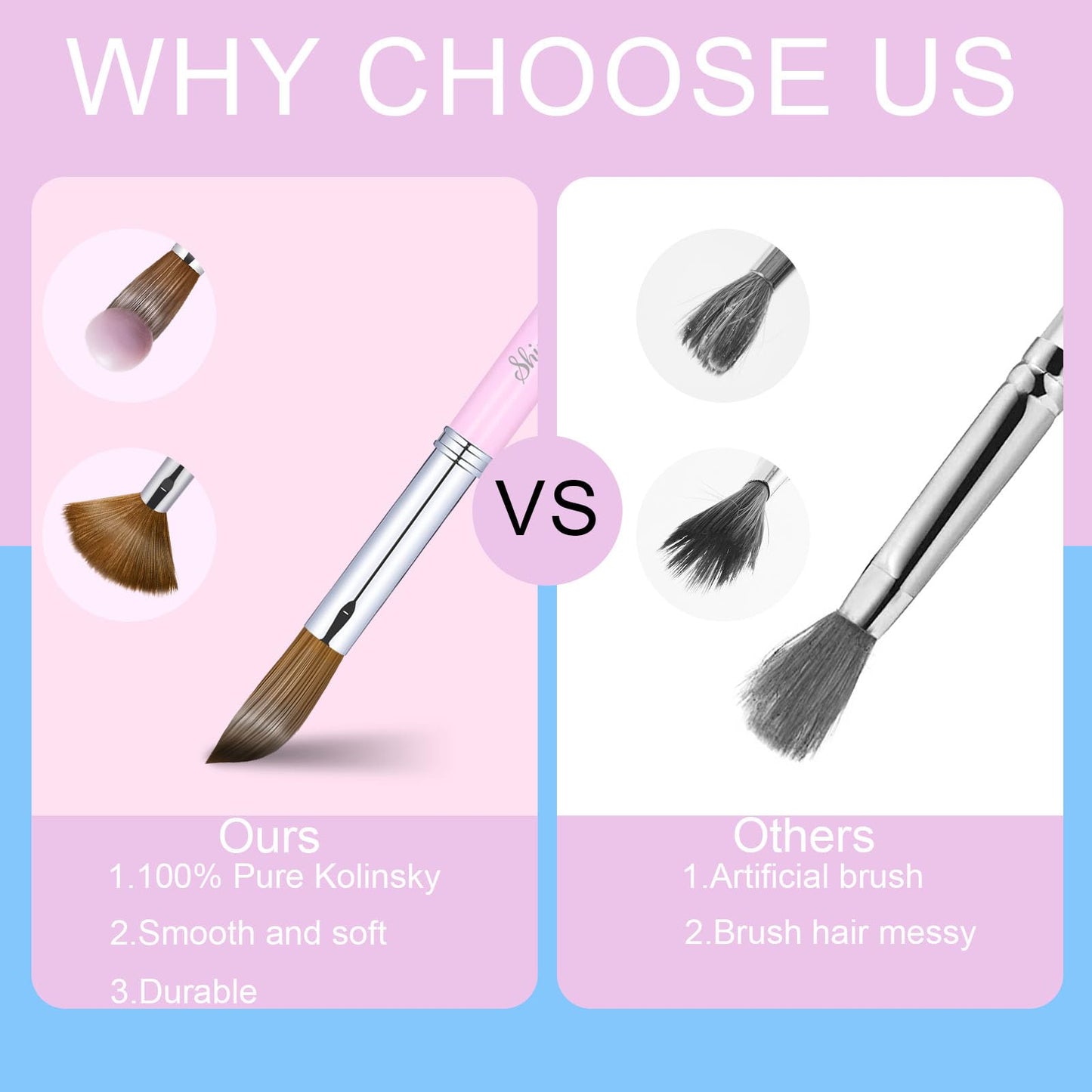 Shine Chance 2Pcs Acrylic Nail Brushes Set, 100% Pure Kolinsky Size 14 Nail Art Brush & Small Clean Up Brush, Art Design & Polish Mistake Cleaning Manicure Tools for Women Acrylic Application