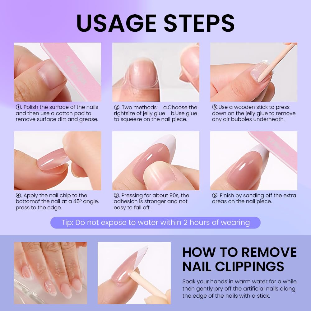 evpct Nude Pink Glazed Press on Nails Medium Almond No Glue, Medium Almond with White Dot Design Chrome Metallic Aurora Stick on Nail for Women, Reusable Full Cover Soft Press on Fake Nail