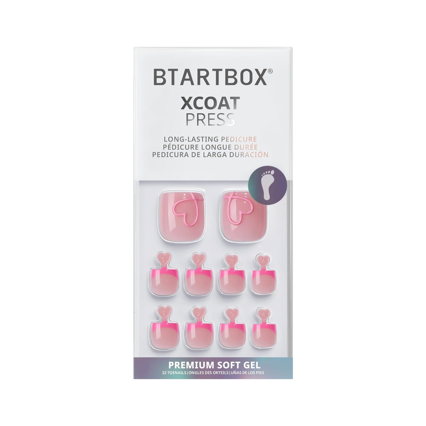 BTArtbox French Tip Press On Nails - A Little Romance, Lamp-Curable 4-Week Wear Hot Pink Short Square Press On Nails with Glue and Adhesive Tabs, Easy-to-Apply in 16 Sizes - 32 Nails All-in-One Kit