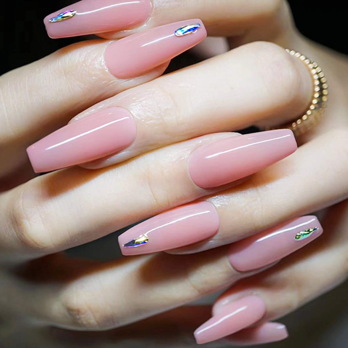 Ballerina False Nail Set - 500pcs Coffin Nails (Clear Full Cover) with Box, Glue, Fork, File & Acrylic Extension Kit