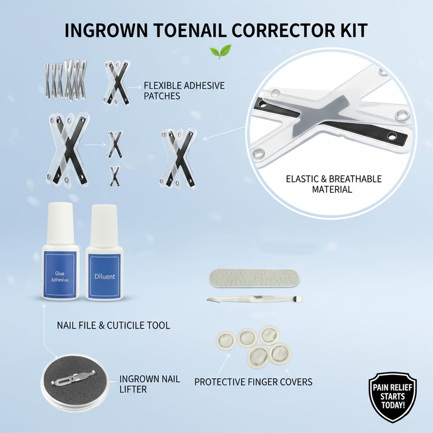 CHGRNLF Ingrown Toenail Treatment Kit, Titanium Alloy Ingrown Toenail Corrector Strips for Big Toe, Toenail Curve Corrector & Straightener for Curled Nails, At-Home Ingrown Nail Pain Relief, 6Pcs