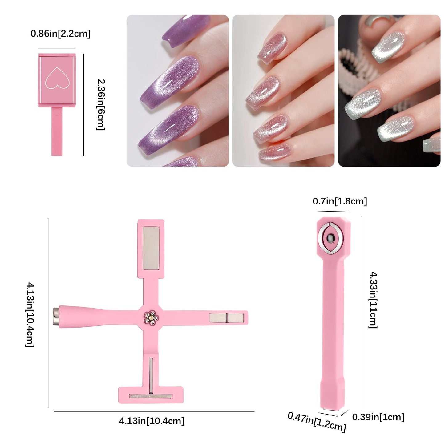 5 in 1 Cat Eye Magnet for Nails Art, 7Pcs Multifunctional Cat Eye Gel Nail Polish Magnet Stripe Nail Magnet Wands for Nails Cat Eye Nail Design Tools Nail Art Accessories(Pink)