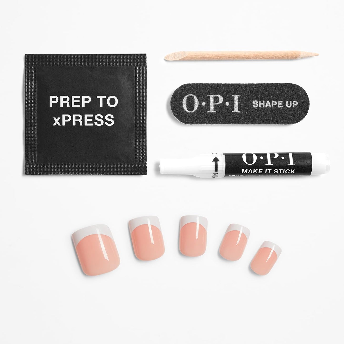 OPI On Point Fluent in French | Short Squoval Nude Pink & White French Tip Press On Nails | 30 Count with Nail Glue | Long Lasting, Reusable, Non-damaging