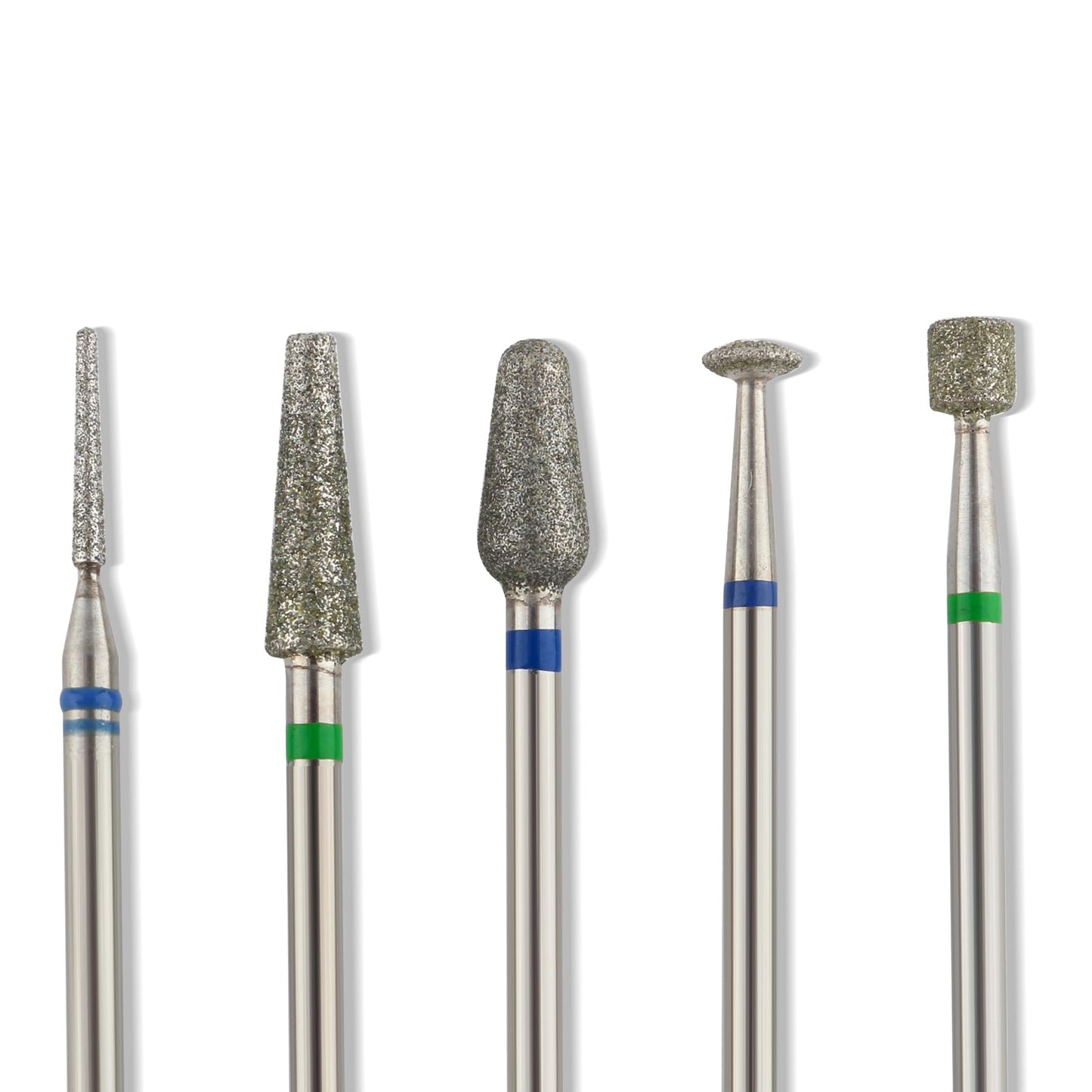 QUNZHAO 5Pcs Diamond Nail Drill Bits Sets Emery tool, 3/32'' Professional Drill Machine Accessories for Under Nail Dead Skin Cleaning(Green 02 set)