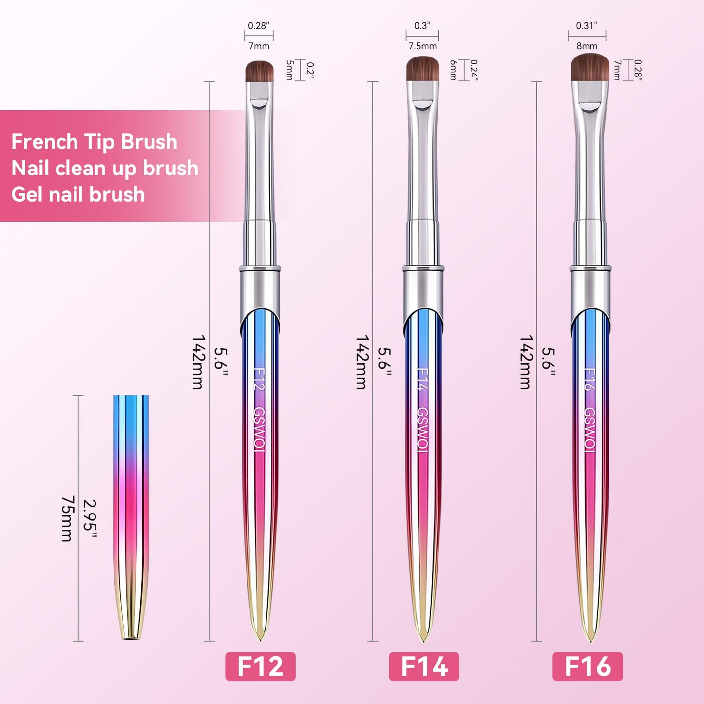 French Tip Brush & Nail Cleaning Brush for Polygel & Gel Polish – Professional Nail Art Brush with smile lines, Acrylic Detailing Tool for French Manicures, Builder Gel & Precision Nail Art (F16)