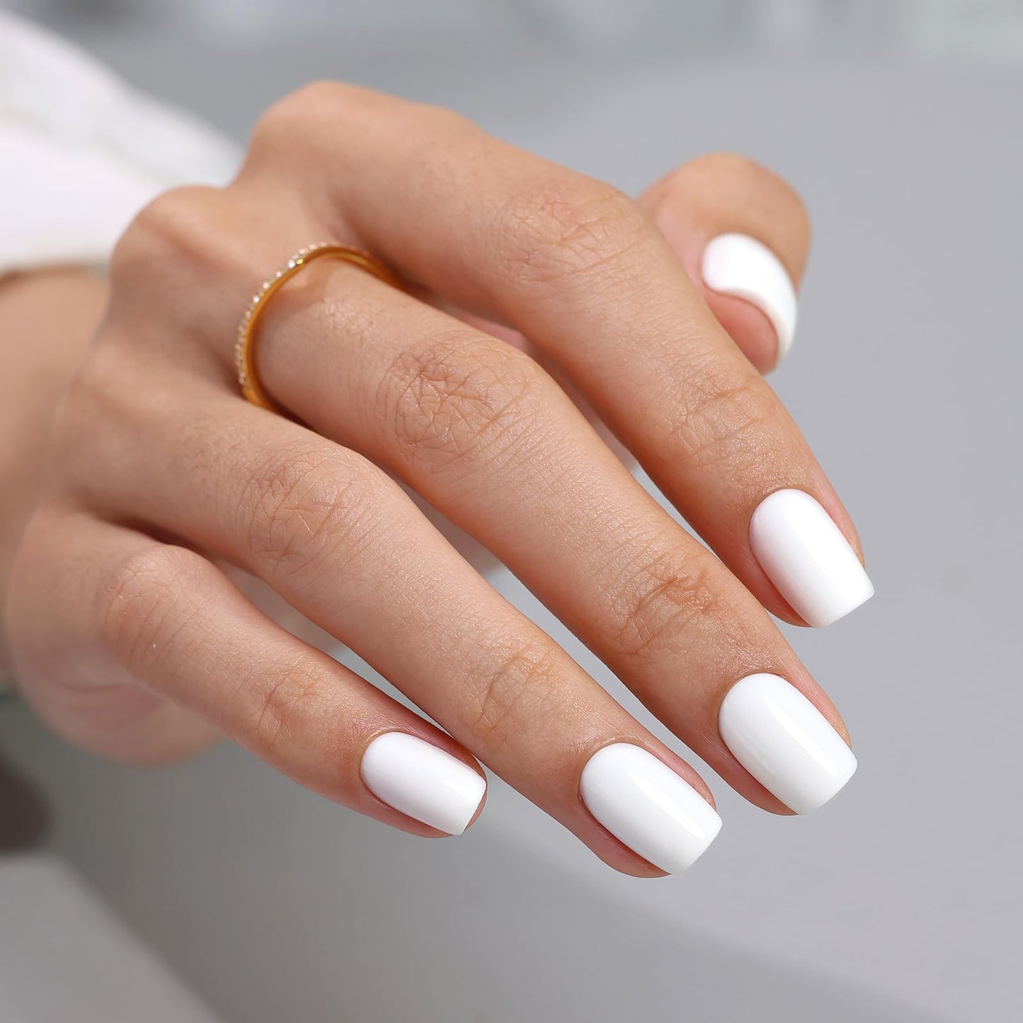 Pure White Press on Nails Short - SHANGMENG Soft Gel Square Press on Nails for Women Gift, Fit Perfectly & Natural Glue on Nails in 16 Sizes - 32 Reusable Fake Nails Kit with Glue, Classic White
