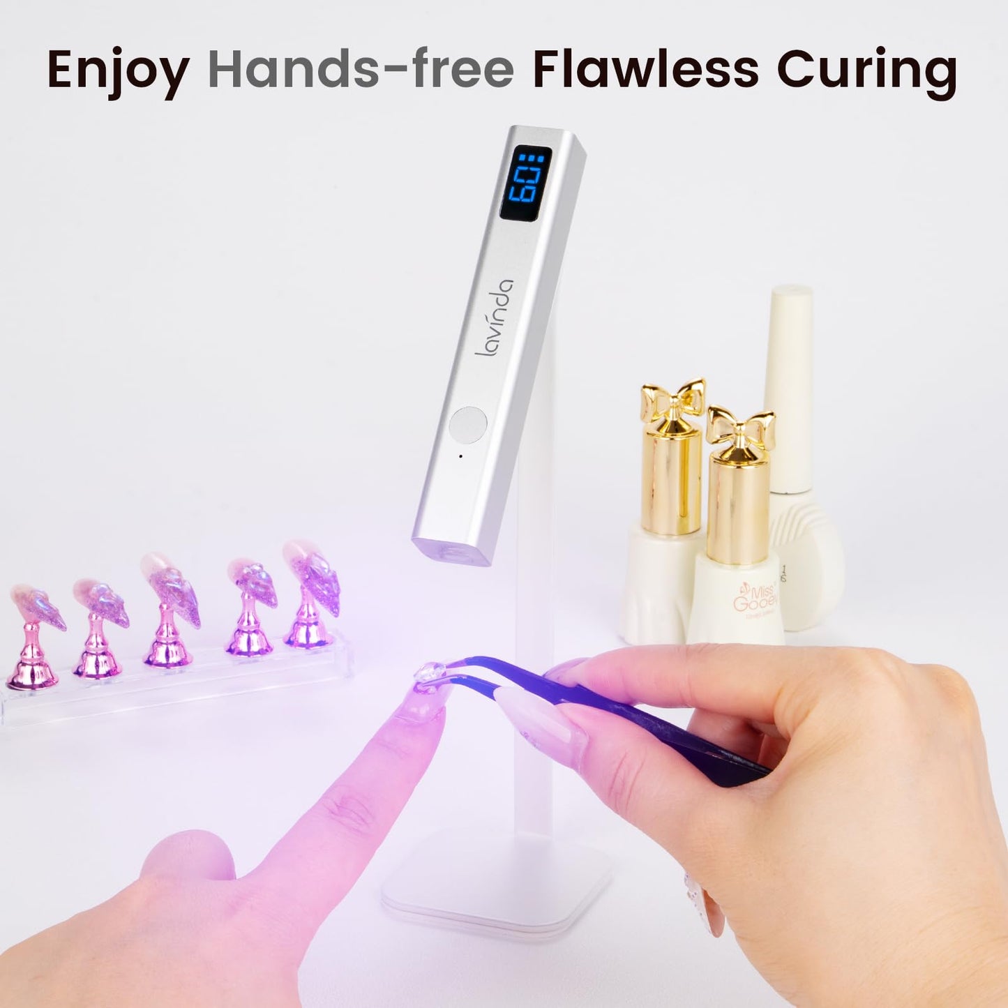 Lavinda Handheld UV Light for Gel Nails with Stand, Mini Nail Lamp with LCD Display, Portable Cordless Rechargeable UV Led Nail Lamp Nail Dryer for Fast Curing Gel Polish for Home DIY Manicure