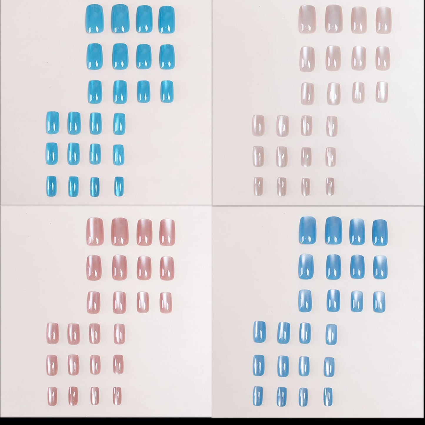 KKUUOO 4 Color Press on Nails, 96Pcs Medium Square Fake Nails, Glitter Press on Nails, Full Cover Glossy Acrylic Nails, Gradient False Nails, Stick on Nails for Women Girls (Cyan Blue Pink Nude Color)