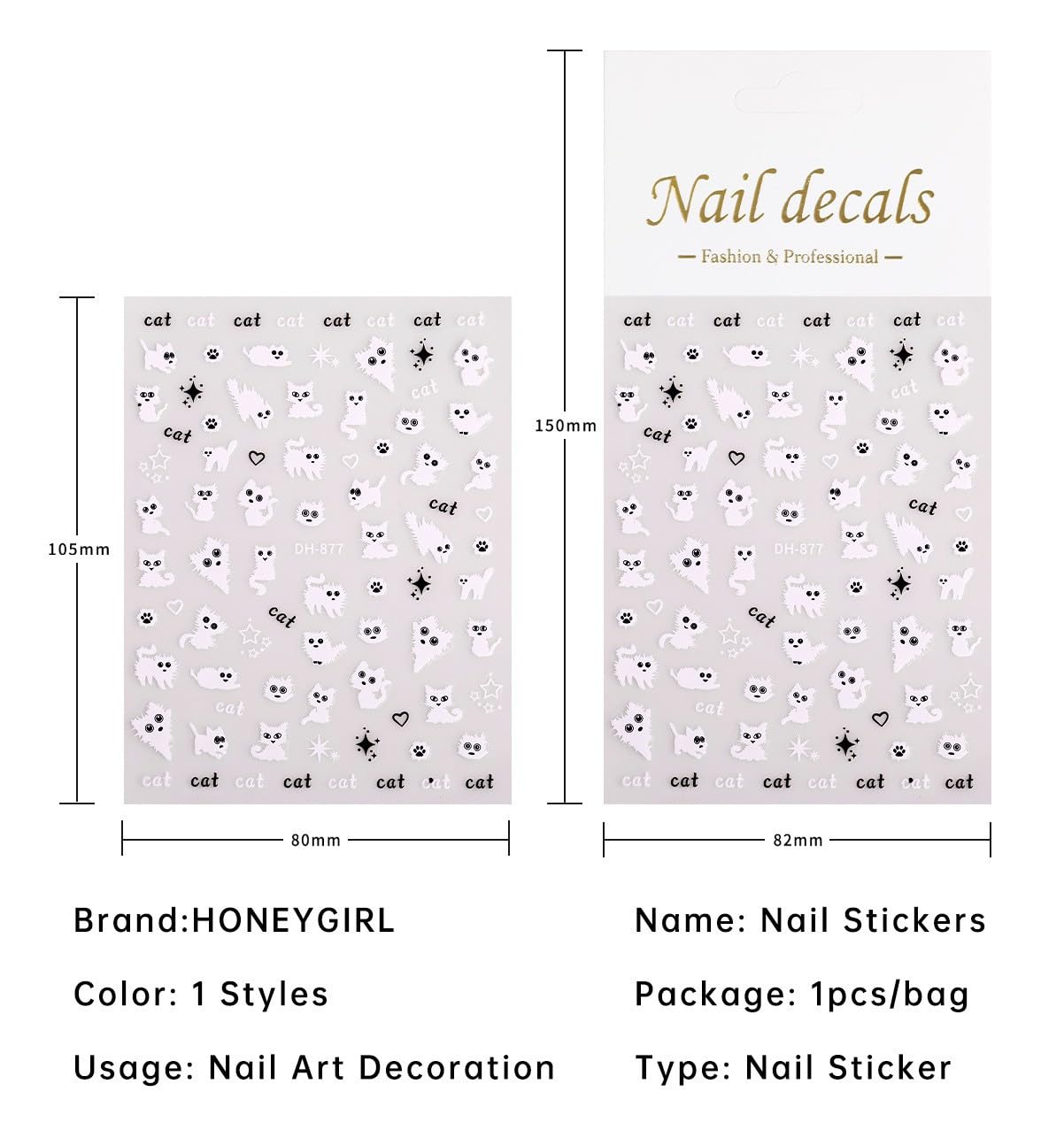 SIMAYKUWA Cute Nail Art Stickers with Cats and Bunnies - Kawaii Doodle Design Nail Stickers for DIY Nails, Waterproof Long Lasting Nail Decals for Women Girls.Set of 4 Sheets
