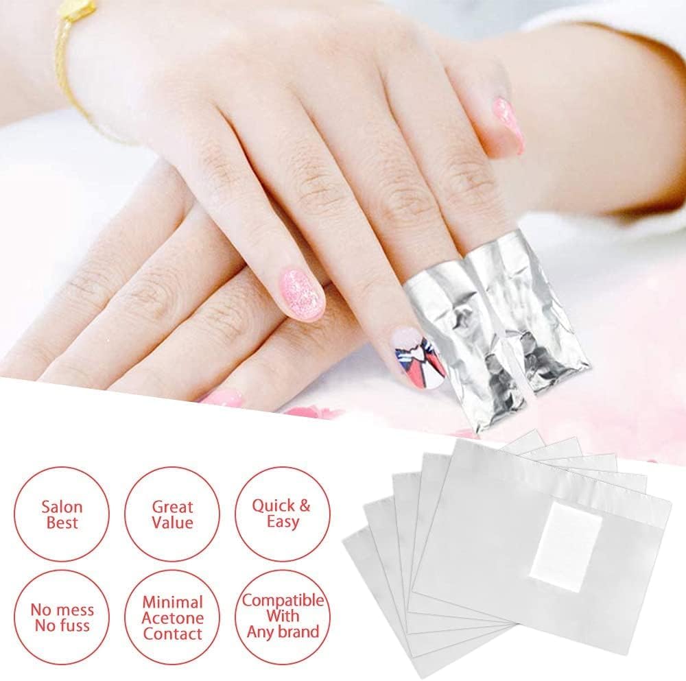 500 Pcs Nail Soak-Off Foil Wraps with Absorbent Cotton Pads + Stainless Steel Cuticle Pusher Tool for Gel Acrylic UV Nails – Home & Salon Accessory (Pack of 500)