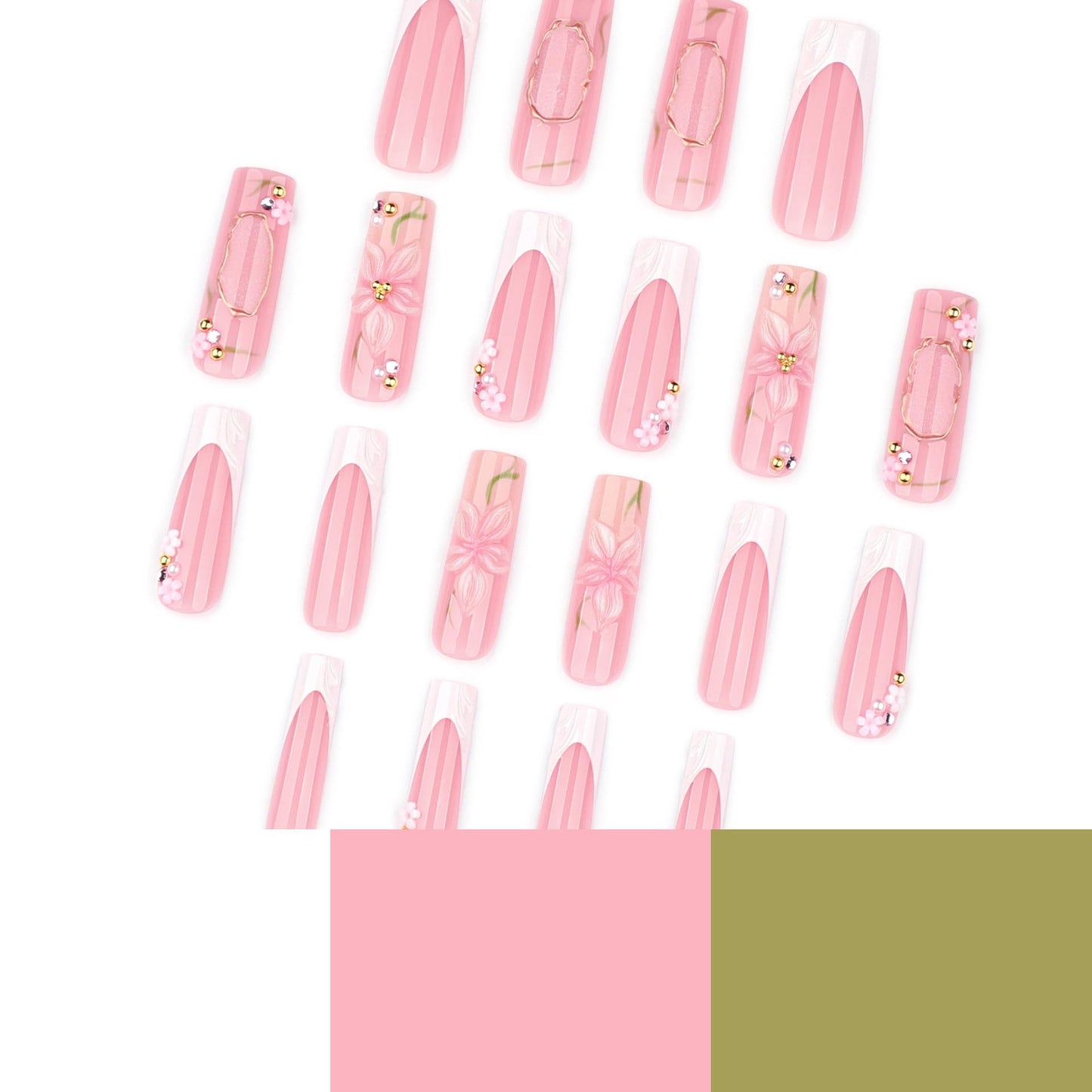 plalely Long Square Press on Nails,Handmade Acrylic Press on Nails with Designs,Long Press on Nail for Women 24pcs